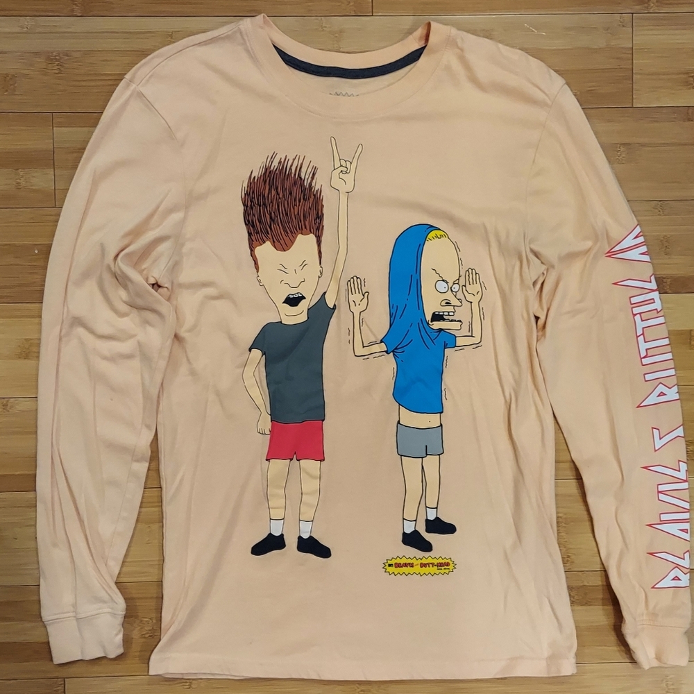 Beavis and Butt-Head Graphic Long Sleeve Shirt With Sleeve Print Size Small